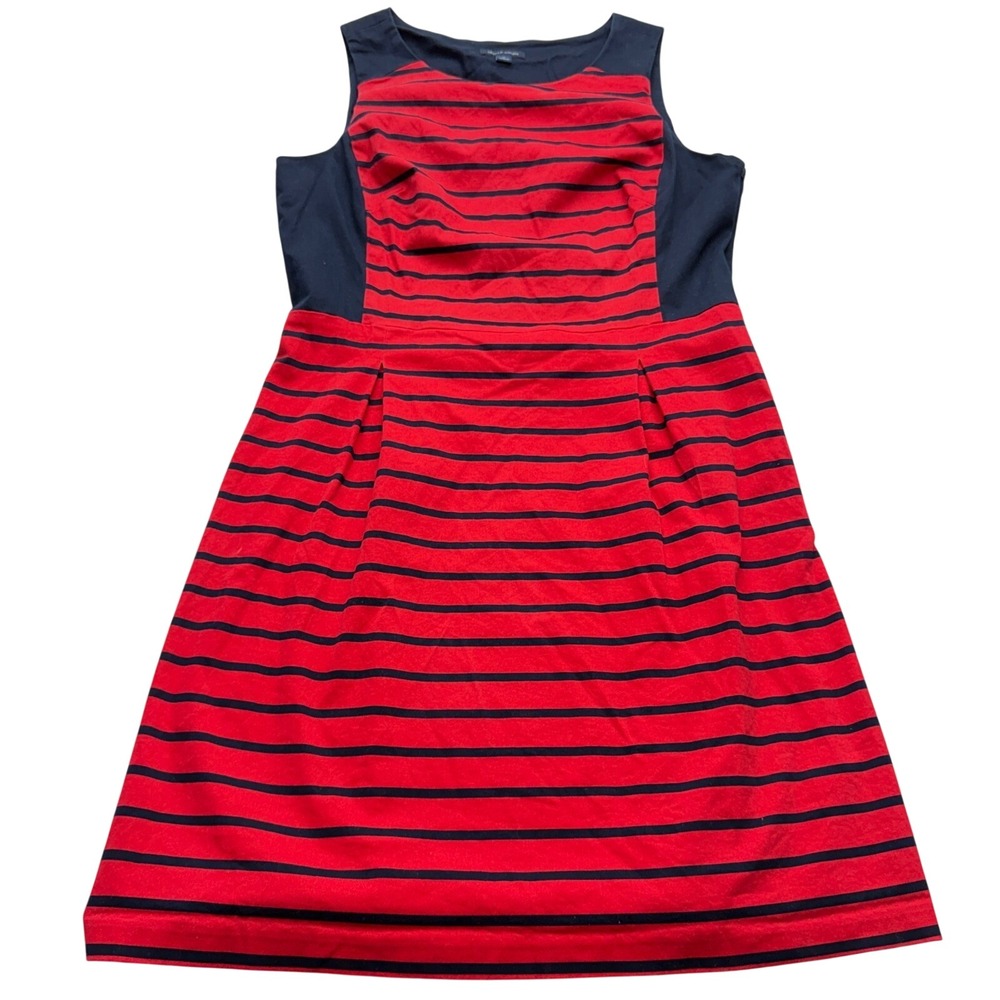 Tommy Hilfiger Dress 16 Red Navy Blue Striped Fit & Flare Nautical Stretch